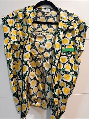 Diane Von Furstenberg Black Floral Jacket with Yellow and White Flowers